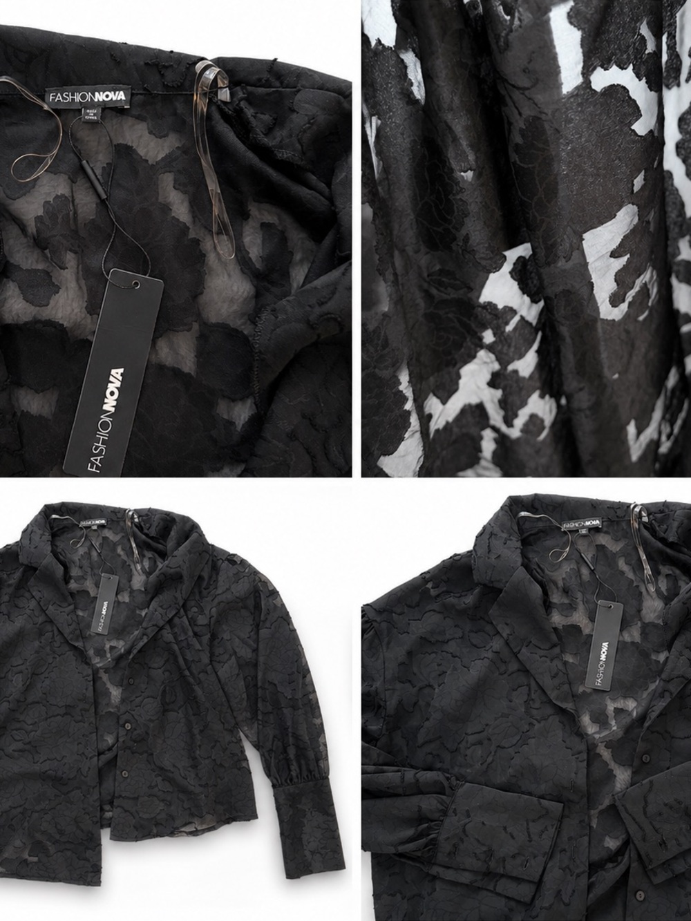 Fashion Nova Black Floral Jacquard Button-Front Blazer